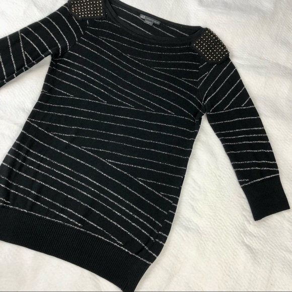 AX Armani Exchange Sweater Women’s M Studded Shoulders Metallic Stripes Designer - Picture 10 of 10